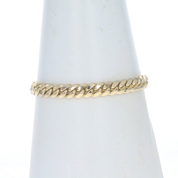 Yellow Gold Diamond Cut Curb Chain Men's Bracelet 9" - 14k - Picture 1 of 6